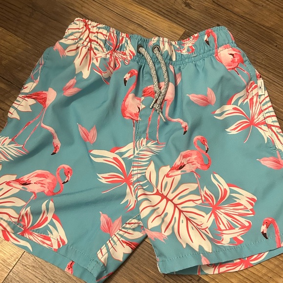 Tropical Flamingo Kids Swim Trunks - Picture 1 of 4